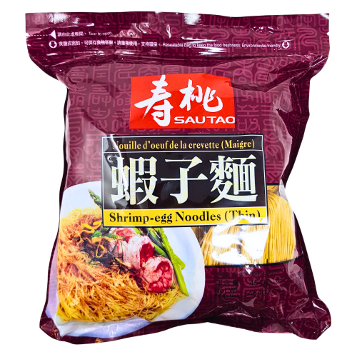 Sau Tao Shrimp Egg Noodles  - Thin-壽桃牌袋裝幼蝦子麵(幼條)-DNOOST400