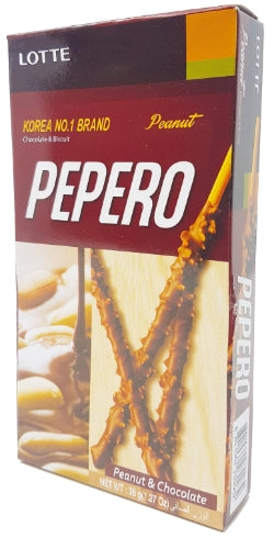 갤러리 뷰어에 이미지 로드, Lotte Pepero Stick Biscuit with Peanut & Chocolate-樂天花生朱古力棒-36g-BISLO104