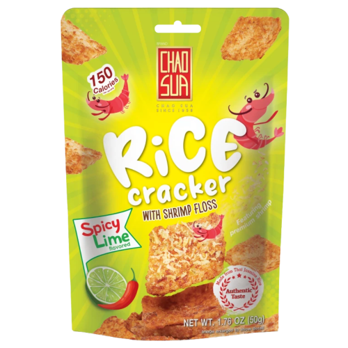 Chao Sua Shrimp Floss Rice Crackers - Spicy Lime (Bite-sized)-泰國一口蝦肉鬆米餅-辣青檸味-SNACCS506