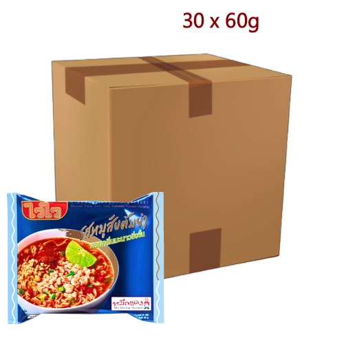Wai Wai Noodle - Minced Pork Tom Yum - 30 x 60g-威威酸辣豬肉味湯麵-INWW101