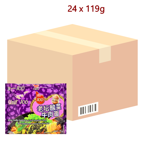 Unif Noodles - Beef & Sauerkraut - 24 x 119g-統一老壇酸菜牛肉面-INU106