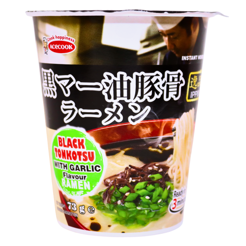 Acecook Ippin Cup Noodle - Black Tonkotsu-逸品拉麵杯麵黑蒜油豚骨味-73g-INAC308
