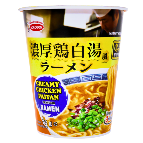 Acecook Ippin Cup Noodle - Creamy Chicken Paitan-逸品拉麵杯麵濃厚雞白湯味-73g-INAC307