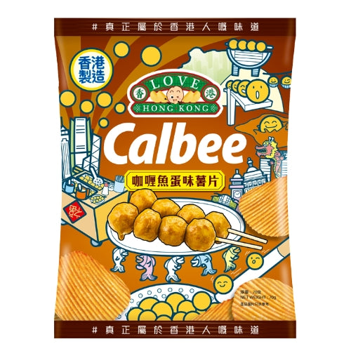 Calbee Potato Crisps - Curry Fish Balls-卡樂B薯片-咖喱魚蛋味-70g-SNACCA152