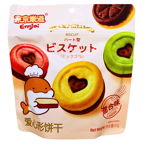 EJ Heart Shaped Biscuit - Original/Strawberry/Melon-京京樂道愛心型餅乾 - 原味草莓哈密瓜-60g-BISEJ101