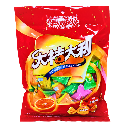HLS New Year Mandarin Orange Hard Candy (Good Luck Bag)-華麗莎大桔大利什果汁硬糖-250g-CANHLS104