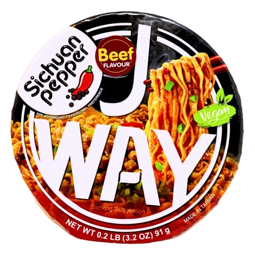 J-WAY Sichuan Pepper Spicy Beef Flavour Stir Fried Noodle-JWAY - 花椒辣牛肉味乾泡麵-91g-INJW101