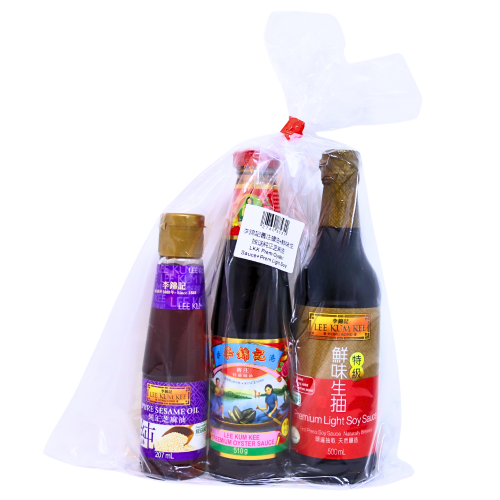 LKK Prem Oyster Sauce+Prem Light Soy Sauce free Pure Sesame Oil-李錦記舊庄蠔油+鮮味生抽送純正芝麻油-510g_500ml-SAUL543