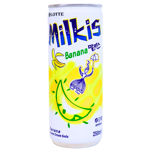 Lotte Milkis Cream Soda - Banana Flavour-樂天牛奶蘇打汽水-香蕉味-250ml-DRILO206