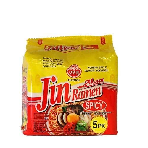 Ottogi Jin Ramyun - Spicy (Multi Pack)-韓國不倒翁辣味金拉面-5_120g-INOT101