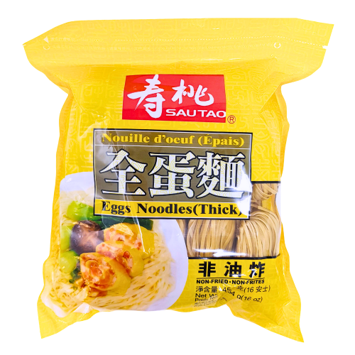 Sau Tao Egg Noodles - Thick-壽桃牌袋裝全蛋面(寬條)-454g-DNOOST405