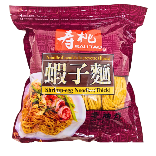 Sau Tao Shrimp Egg Noodles - Thick-壽桃牌袋裝蝦子面 (寛條)-454g-DNOOST402