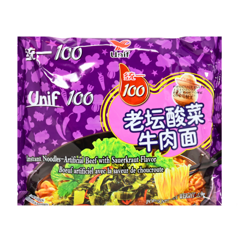 Unif Noodles - Beef & Sauerkraut-統一老壇酸菜牛肉面-119g-INU106