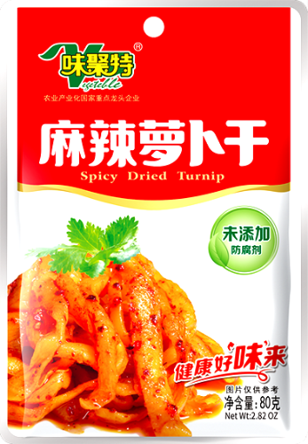 WJT Spicy Dried Turnip-味聚特特級麻辣蘿蔔干-80g-PRE641