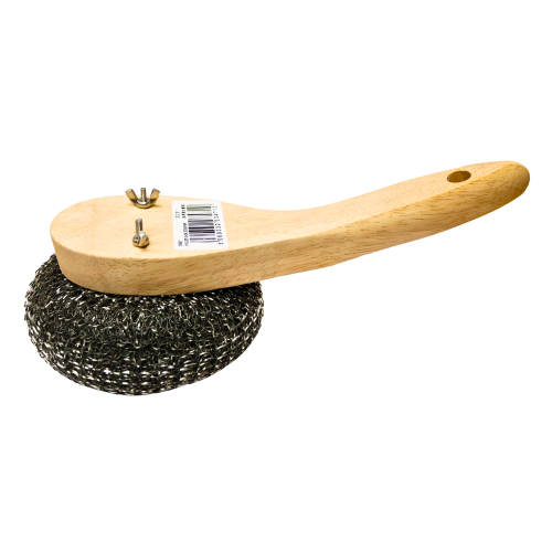 Wooden Angled Wok Scourer-斜木手柄鐵刷-1pcs-CLE504