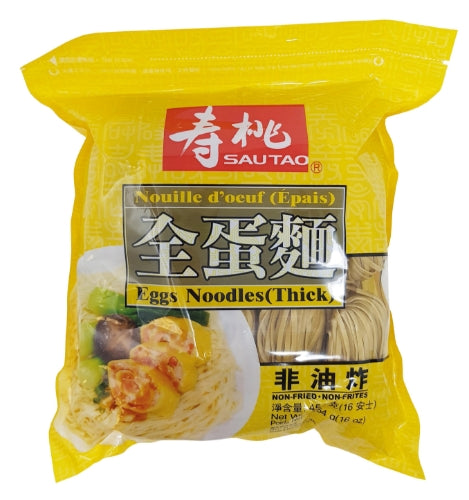 Sau Tao Egg Noodles - Thick-壽桃牌袋裝全蛋面(寬條)-DNOOST405